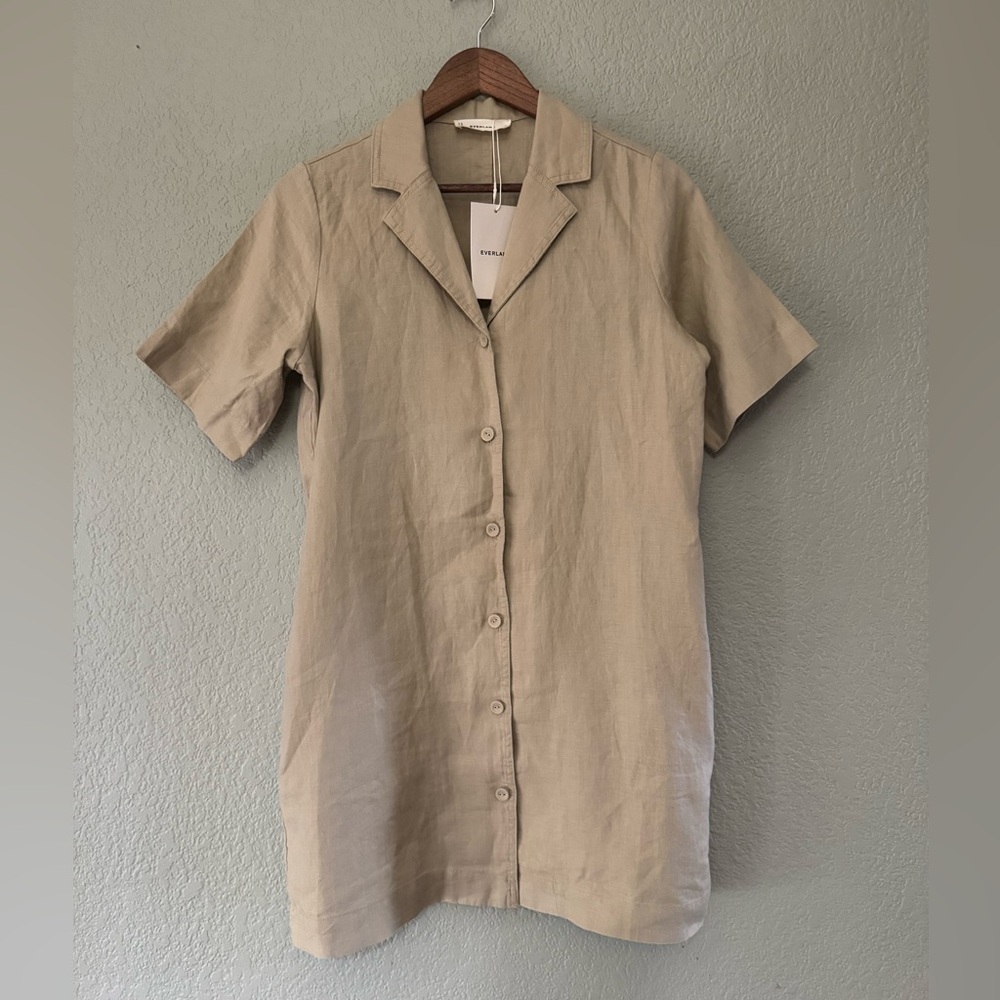 Everlane Khaki Short Linen Shirt Dress